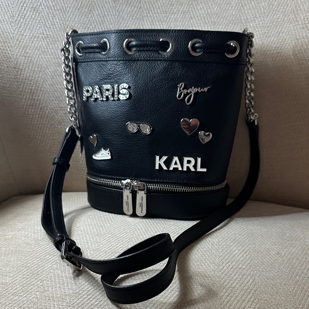 Karl Lagerfeld Black Crossbody Bag with SilverEmbellishment Accents NWT